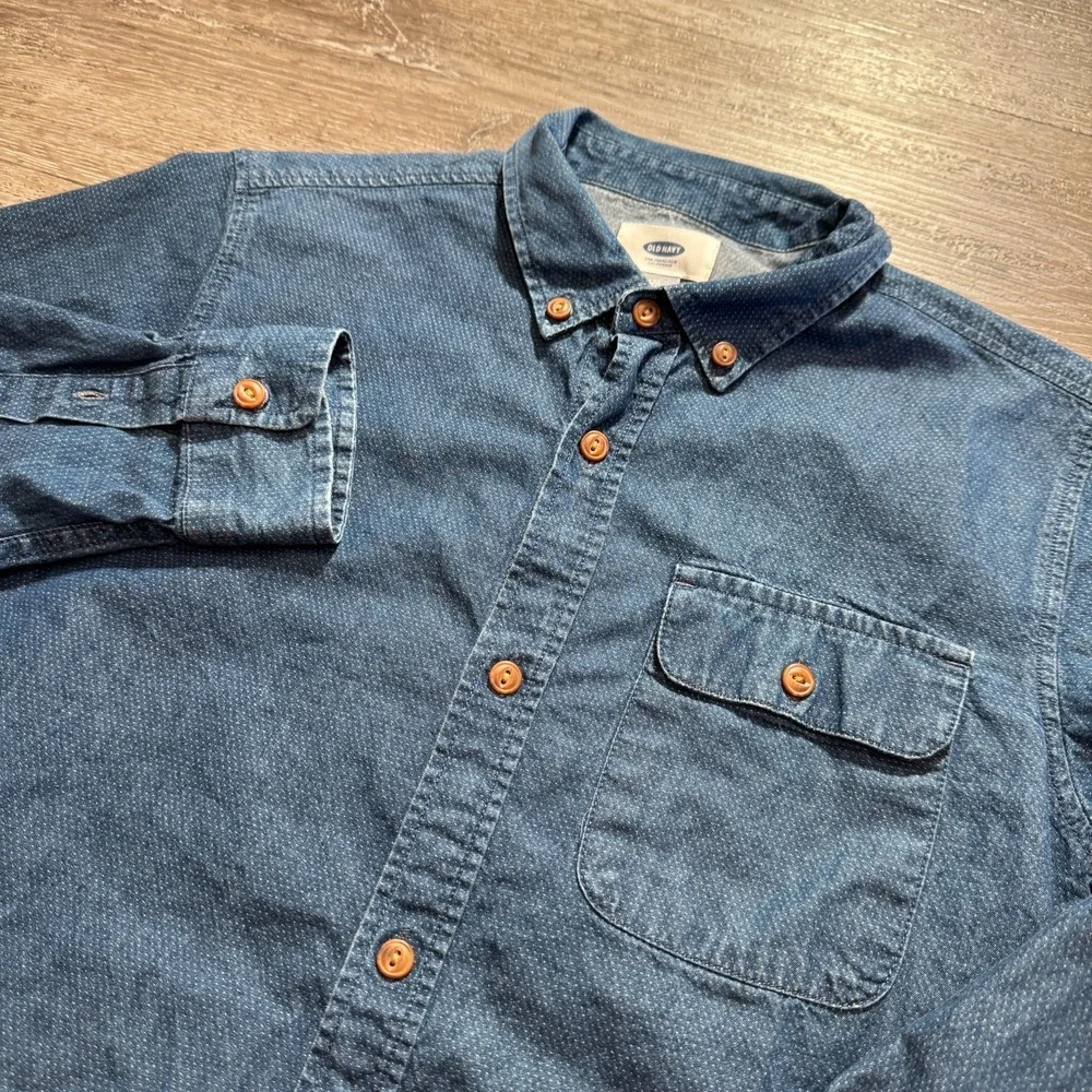 Old Navy Shirt Boys Large 10/12 Blue Denim Long Sleeve Button Up‎ Chambray Youth